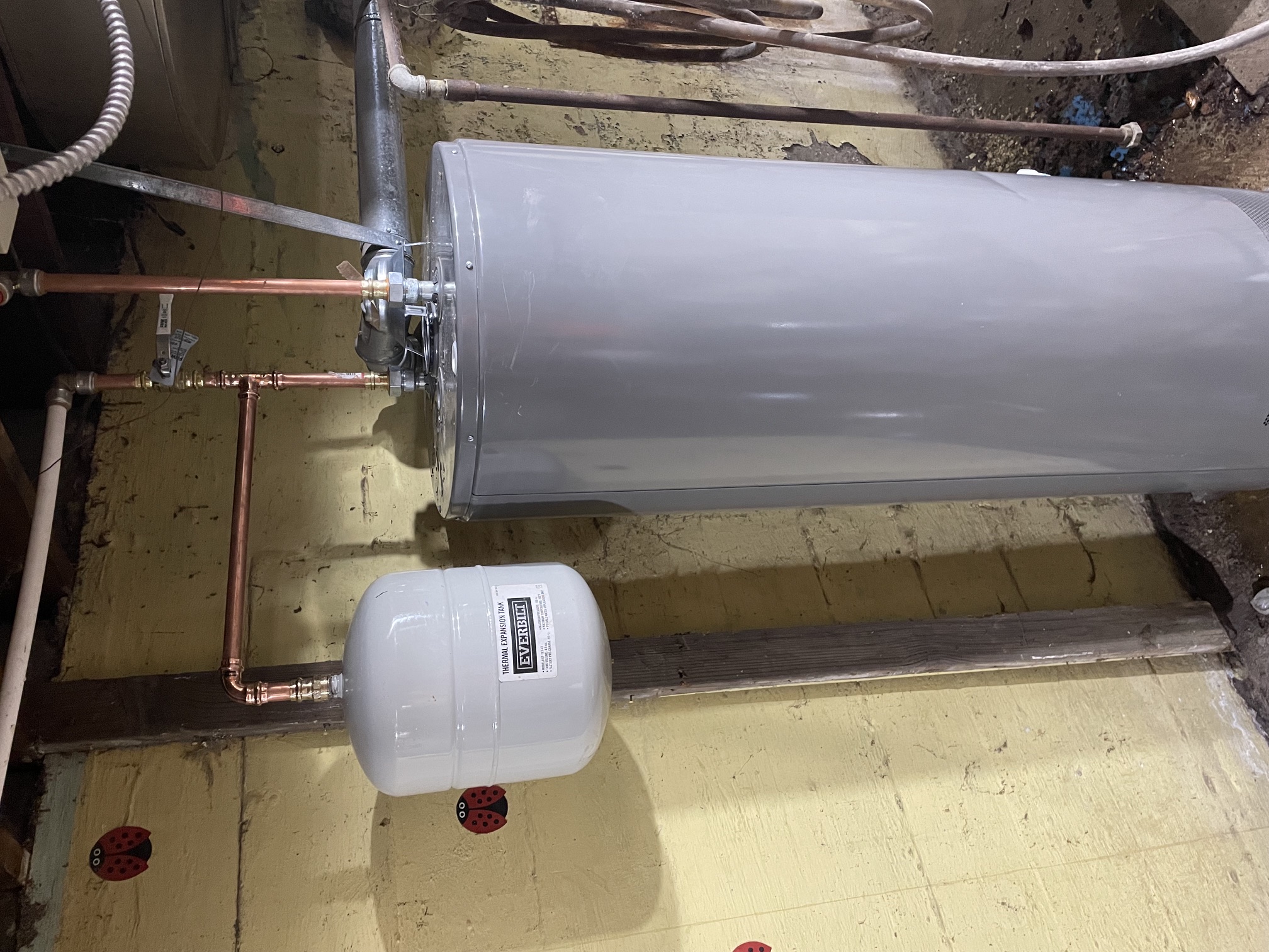 Water heater and expansion tank with copper pipe connections
